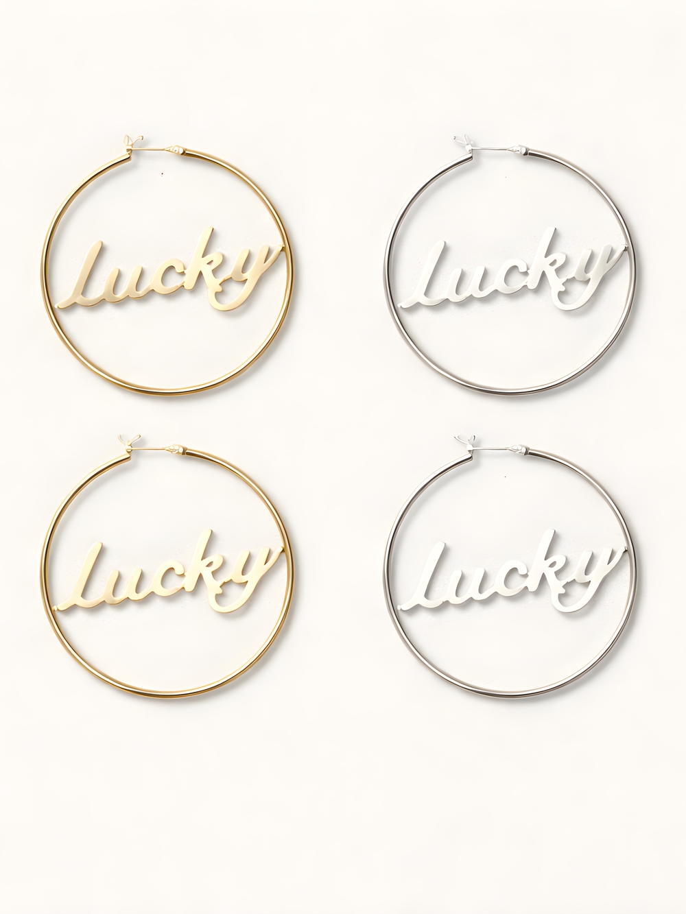 Lucky Brand 2 Sets Gold and Silver 'Lucky' Hoop Earrings